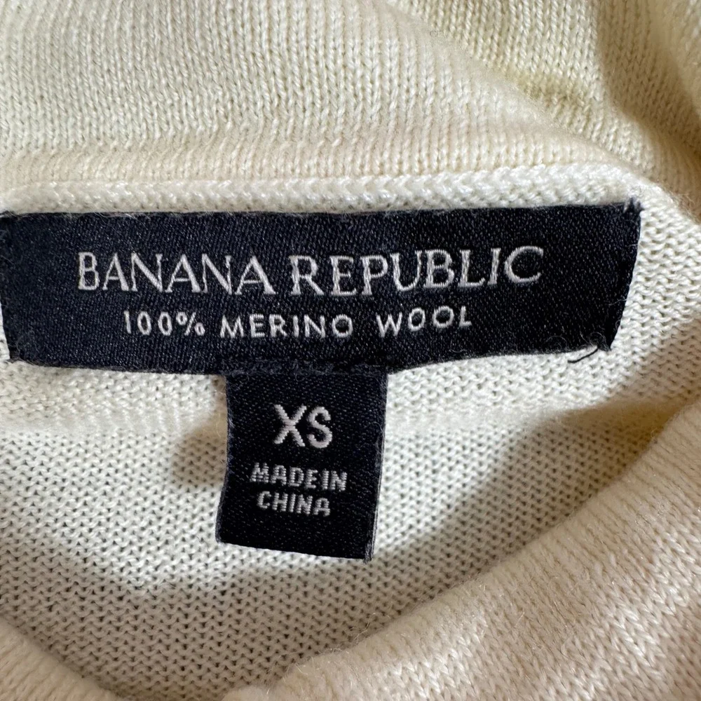 Banana Republic Cowl Neck Drawstring Sweater Womens XS Cream Merino Wool EUC